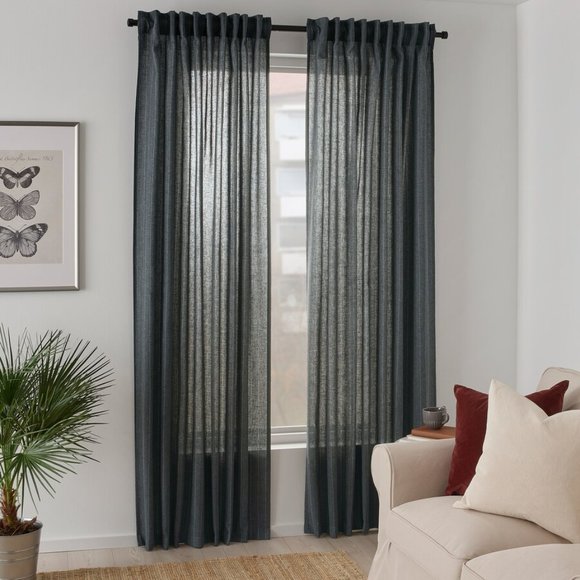 IKEA MILDRUN Curtains Light Filtering 57x98" 1 Pair (2 Panels) Dark Gray Stripe - Picture 1 of 5